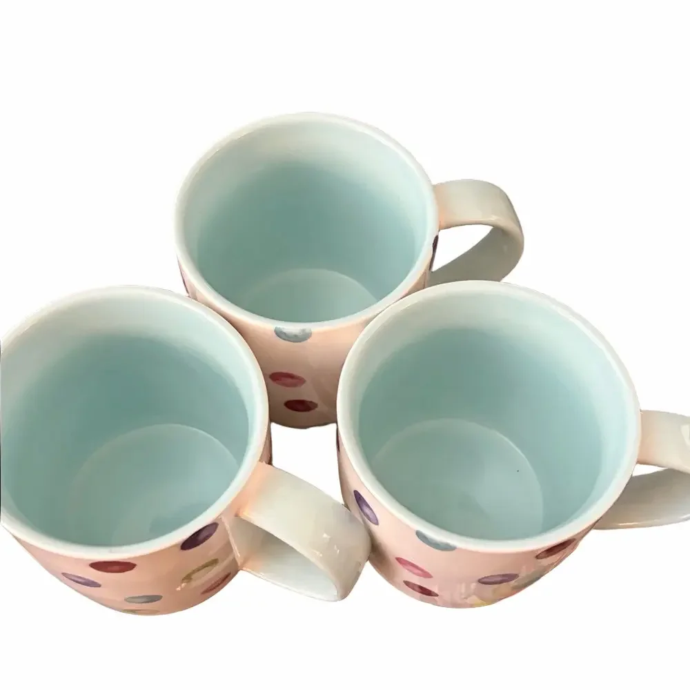 Cooksmart British ceramic barrel mug trio 0.5 pint. Spotty Dotty Hard to find!